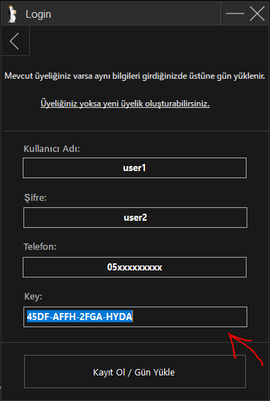 Kayıt Ol Gün Yükle Seçeneği